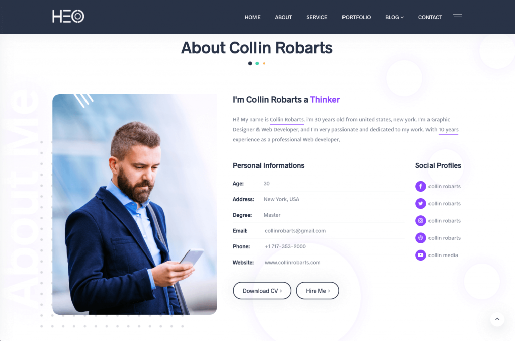 user profile sample page template free download